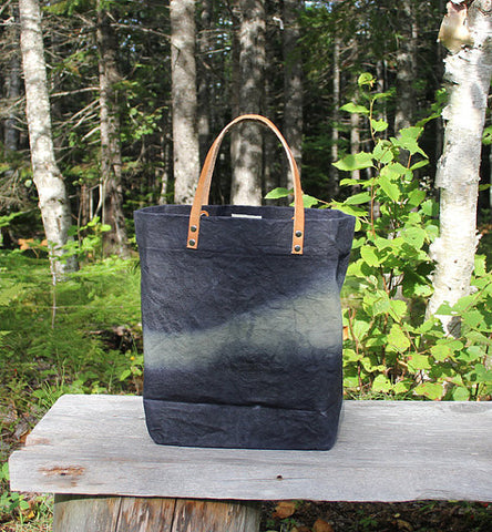 Medium Waxed Cotton Canvas Tote Bag - Navy - Leather Handles